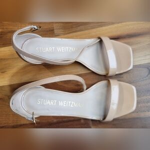New Stuart Weitzman Leather Block-Heel Sandals